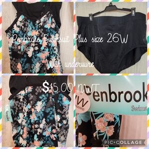 Penbrooke Black Floral Plus Size Tankini Swimsuit 26W With Underwire